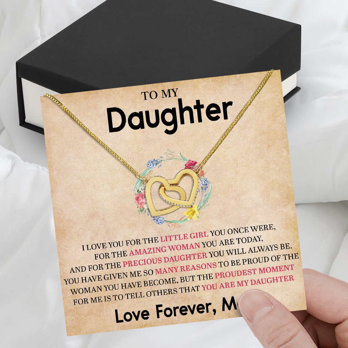 To My Daughter Necklace From Mom With Heartfelt Message Card, Jewelry For Daughter, Daughter Gift From Mom On Birthday, Wedding, Christmas, Graduation