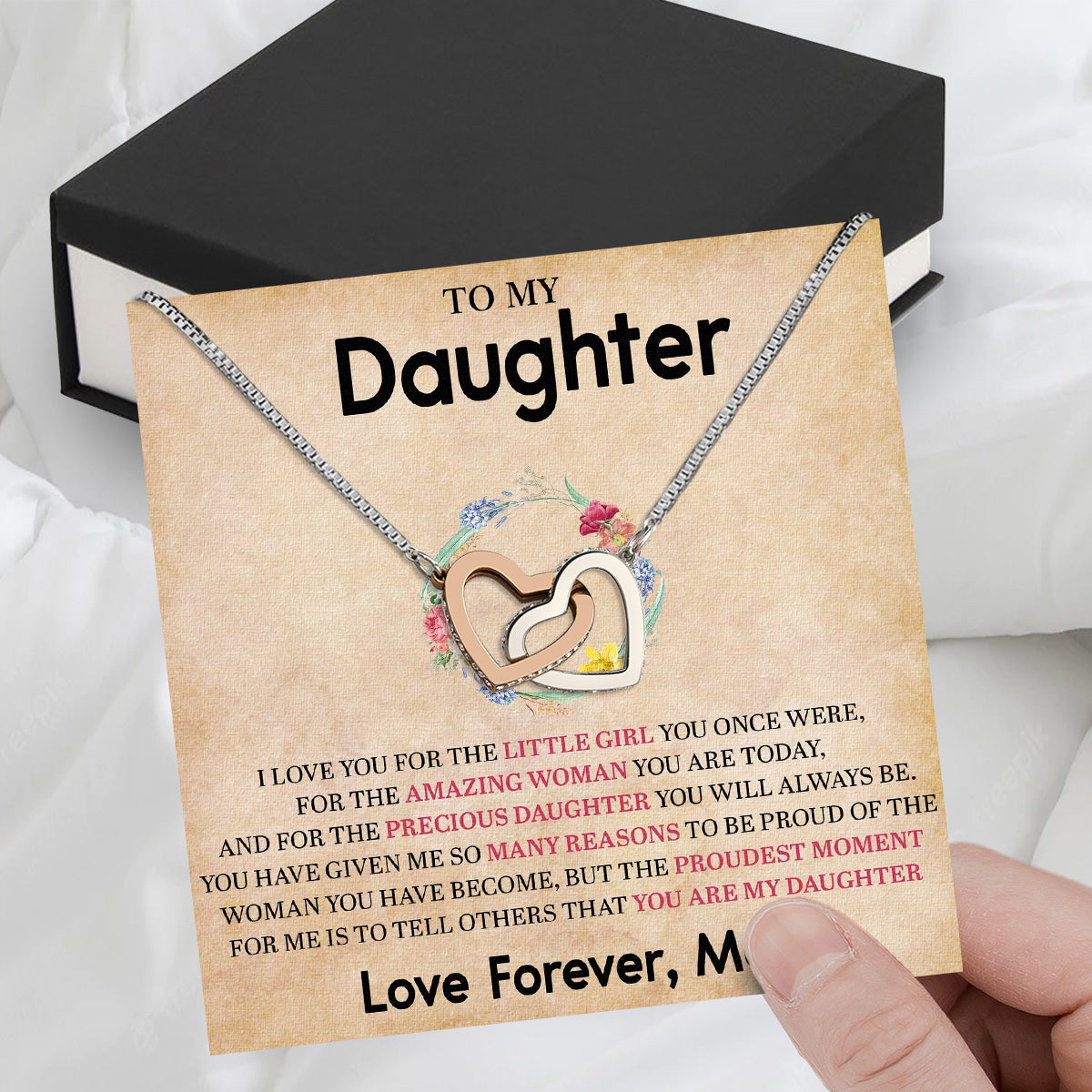 To My Daughter Necklace From Mom With Heartfelt Message Card, Jewelry For Daughter, Daughter Gift From Mom On Birthday, Wedding, Christmas, Graduation