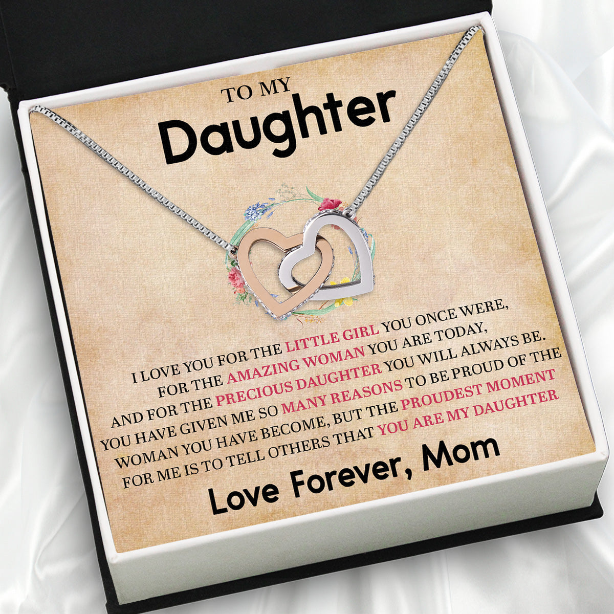 To My Daughter Necklace From Mom With Heartfelt Message Card, Jewelry For Daughter, Daughter Gift From Mom On Birthday, Wedding, Christmas, Graduation