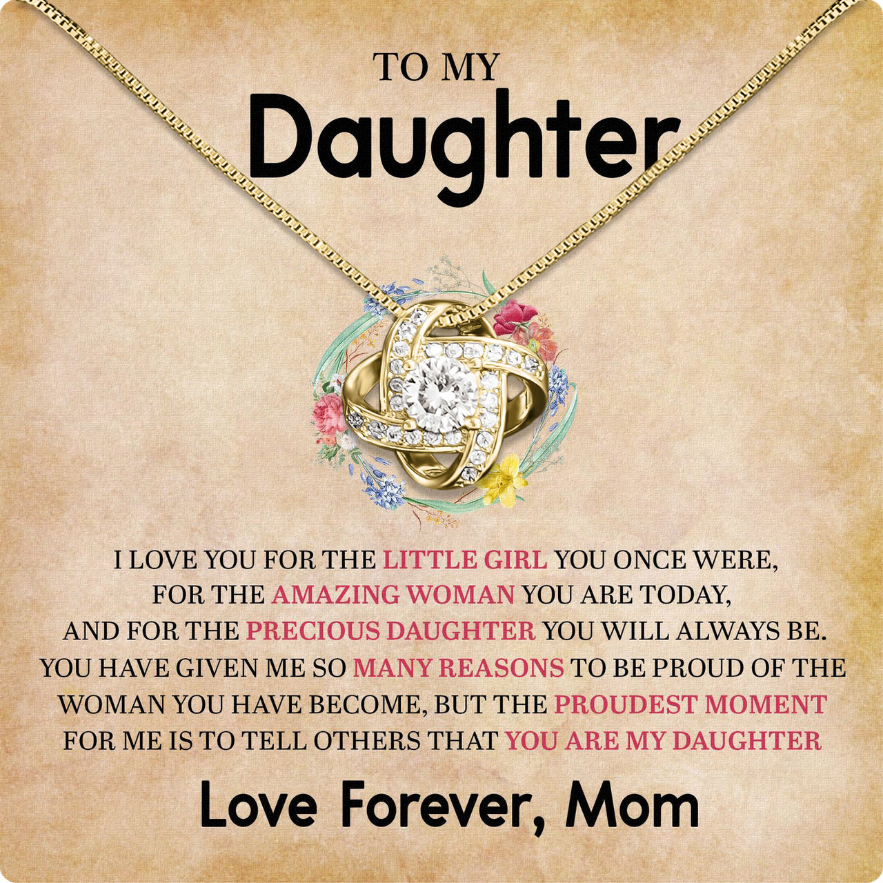 To My Daughter Necklace From Mom With Heartfelt Message Card, Jewelry For Daughter, Daughter Gift From Mom On Birthday, Wedding, Christmas, Graduation