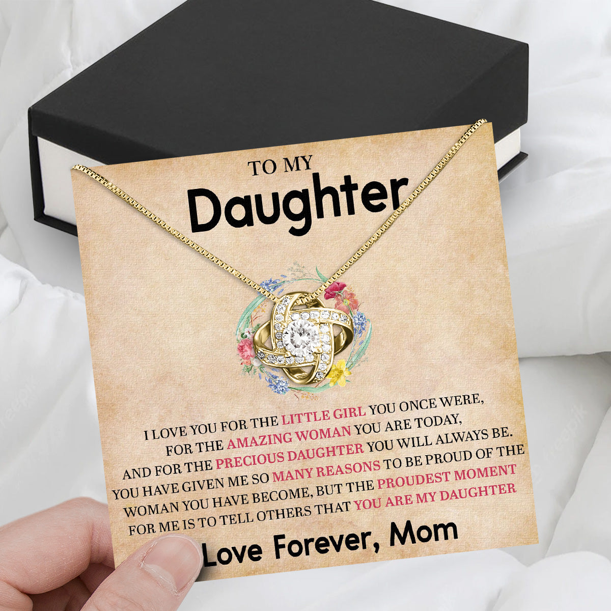 To My Daughter Necklace From Mom With Heartfelt Message Card, Jewelry For Daughter, Daughter Gift From Mom On Birthday, Wedding, Christmas, Graduation