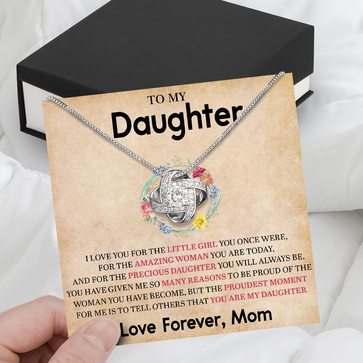 To My Daughter Necklace From Mom With Heartfelt Message Card, Jewelry For Daughter, Daughter Gift From Mom On Birthday, Wedding, Christmas, Graduation