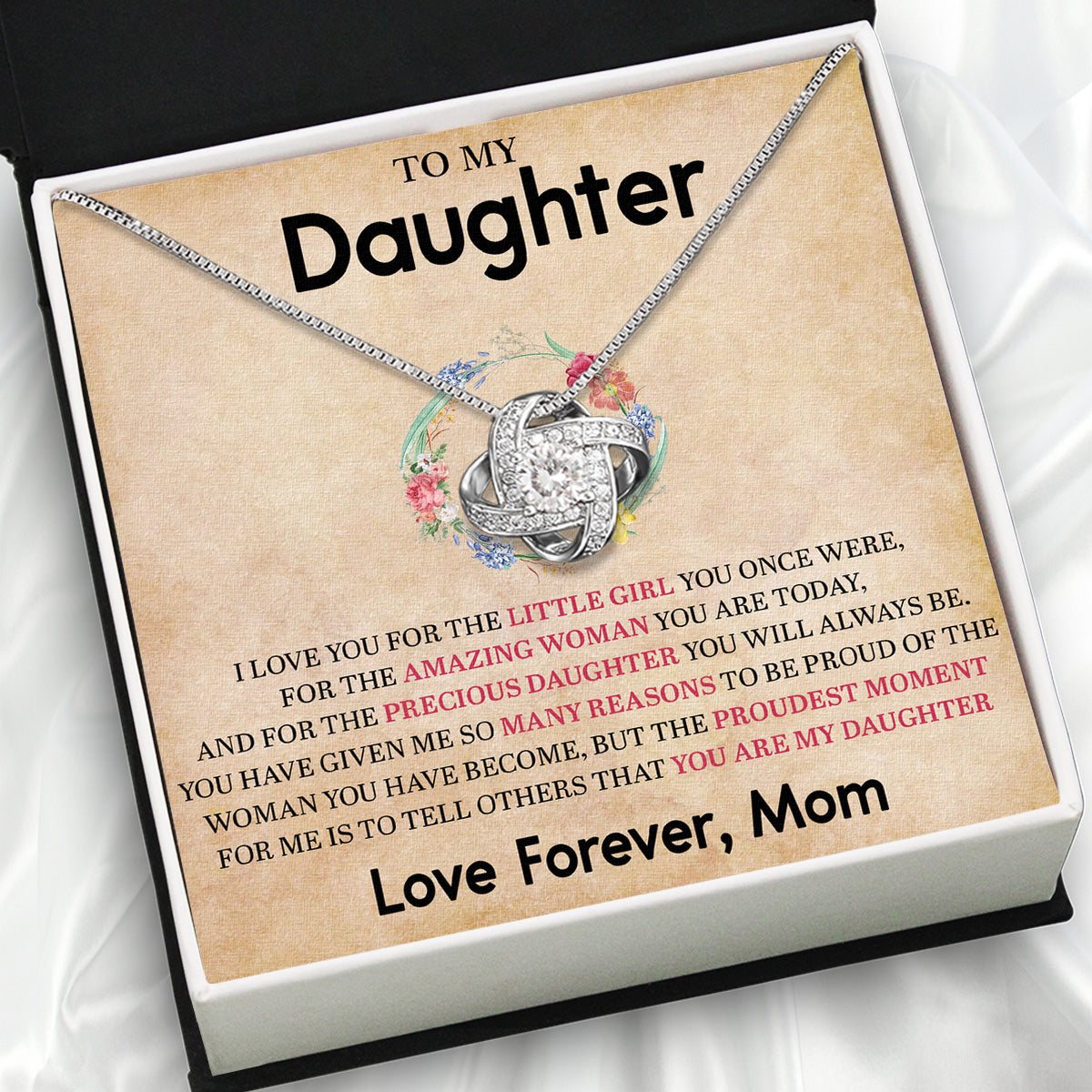 To My Daughter Necklace From Mom With Heartfelt Message Card, Jewelry For Daughter, Daughter Gift From Mom On Birthday, Wedding, Christmas, Graduation