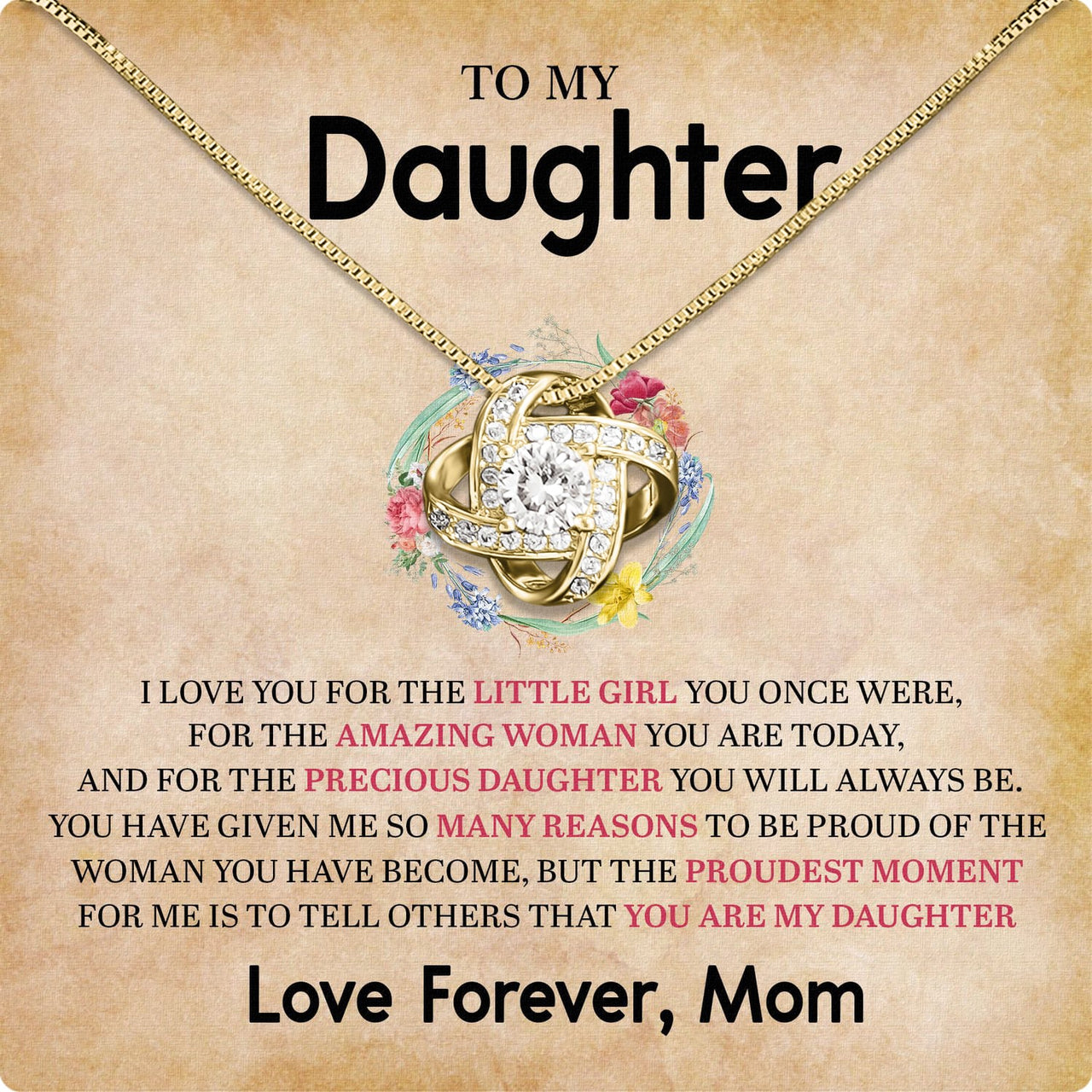 To My Daughter Necklace From Mom With Heartfelt Message Card, Jewelry For Daughter, Daughter Gift From Mom On Birthday, Wedding, Christmas, Graduation