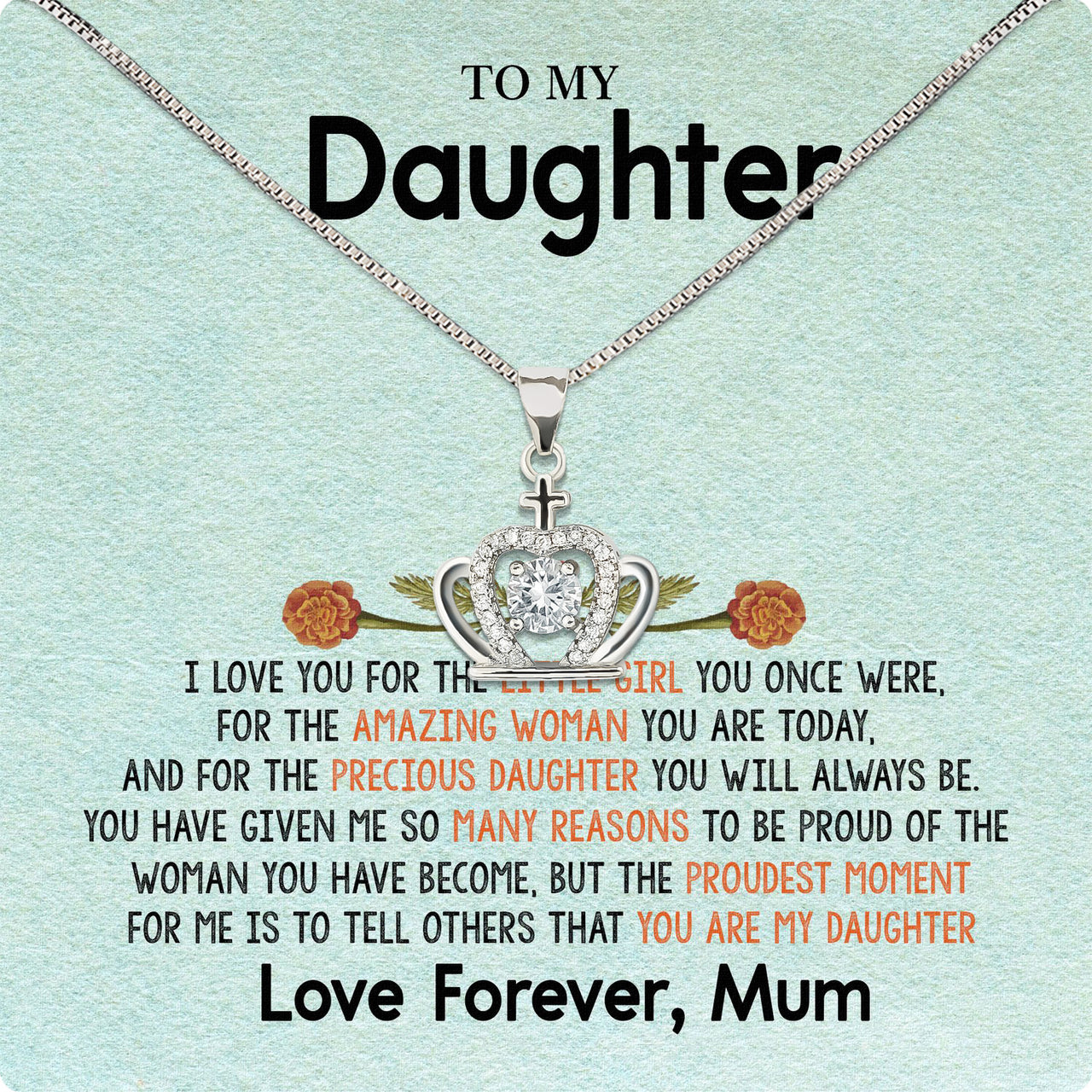 To My Daughter Necklace From Mom With Heartfelt Message Card, Jewelry For Daughter, Daughter Gift From Mom On Birthday, Wedding, Christmas, Graduation