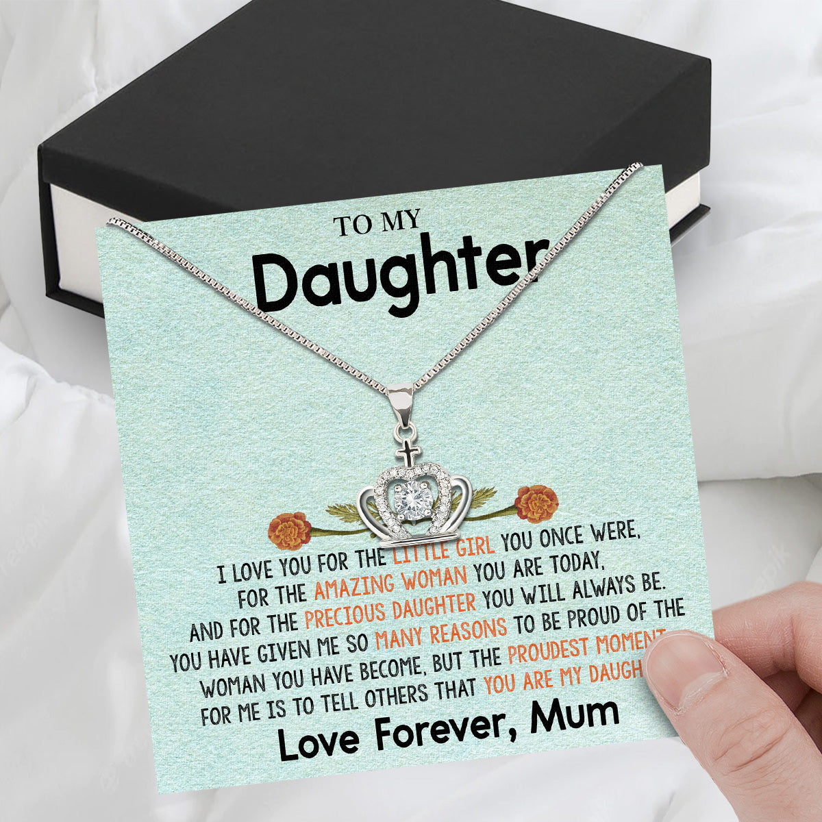 To My Daughter Necklace From Mom With Heartfelt Message Card, Jewelry For Daughter, Daughter Gift From Mom On Birthday, Wedding, Christmas, Graduation