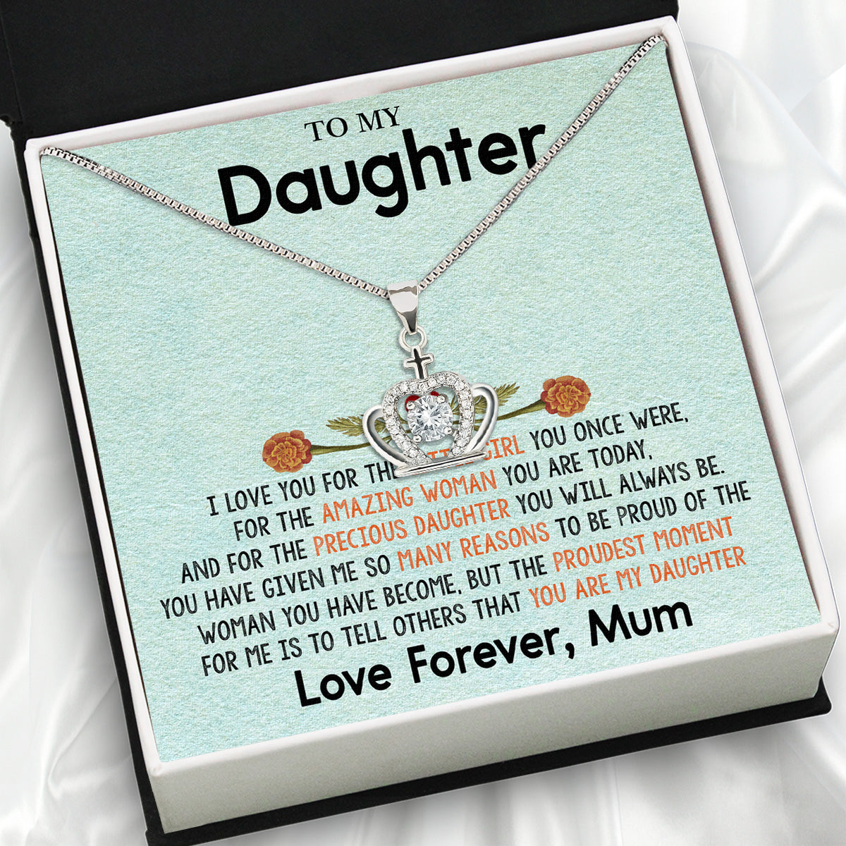 To My Daughter Necklace From Mom With Heartfelt Message Card, Jewelry For Daughter, Daughter Gift From Mom On Birthday, Wedding, Christmas, Graduation