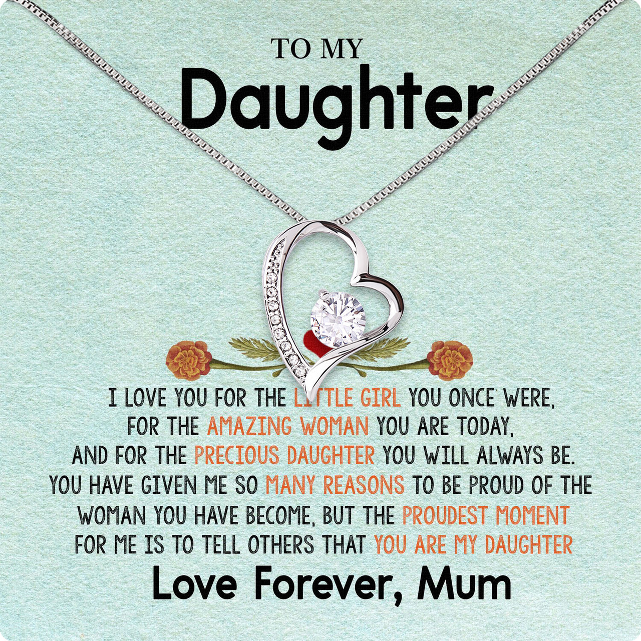 To My Daughter Necklace From Mom With Heartfelt Message Card, Jewelry For Daughter, Daughter Gift From Mom On Birthday, Wedding, Christmas, Graduation