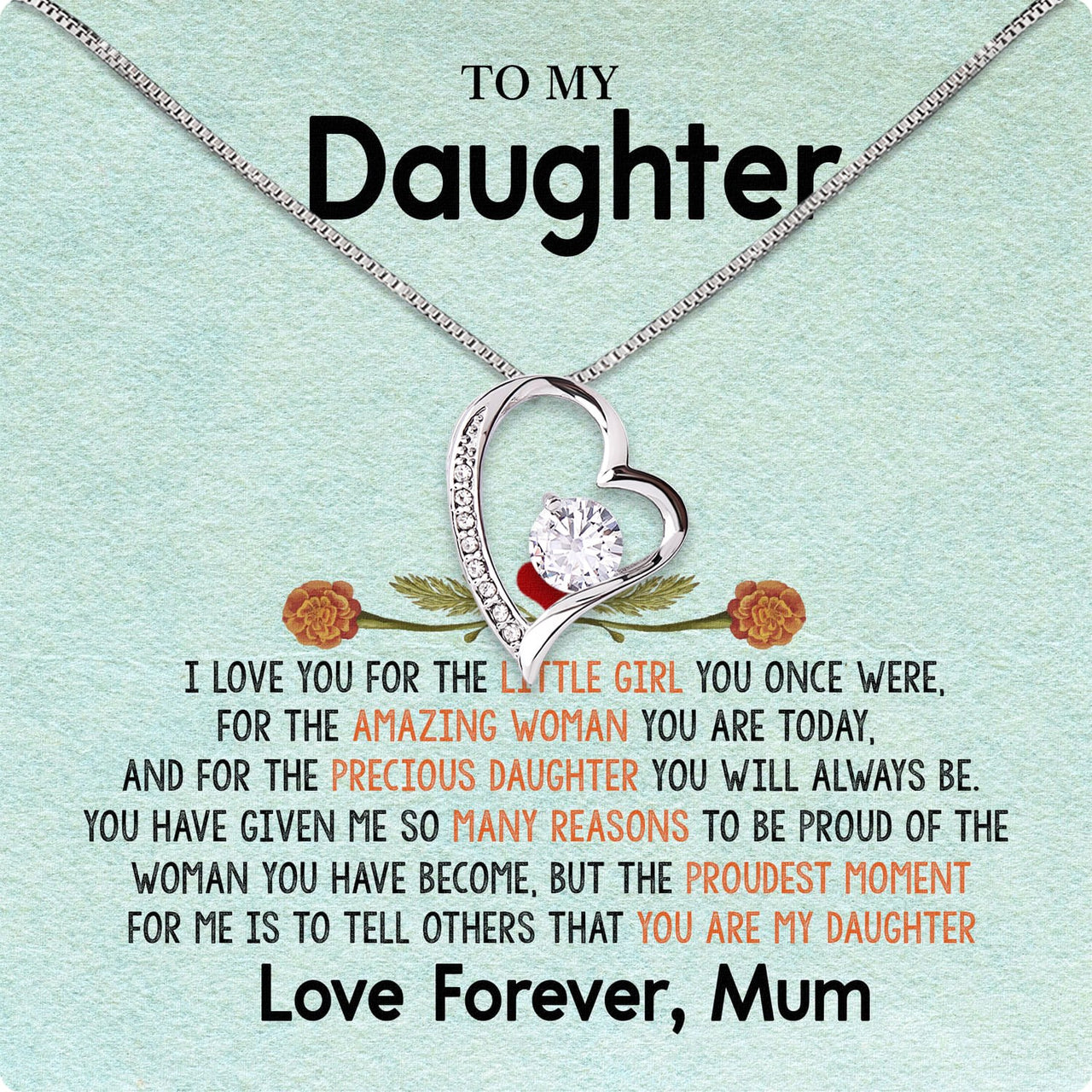 To My Daughter Necklace From Mom With Heartfelt Message Card, Jewelry For Daughter, Daughter Gift From Mom On Birthday, Wedding, Christmas, Graduation