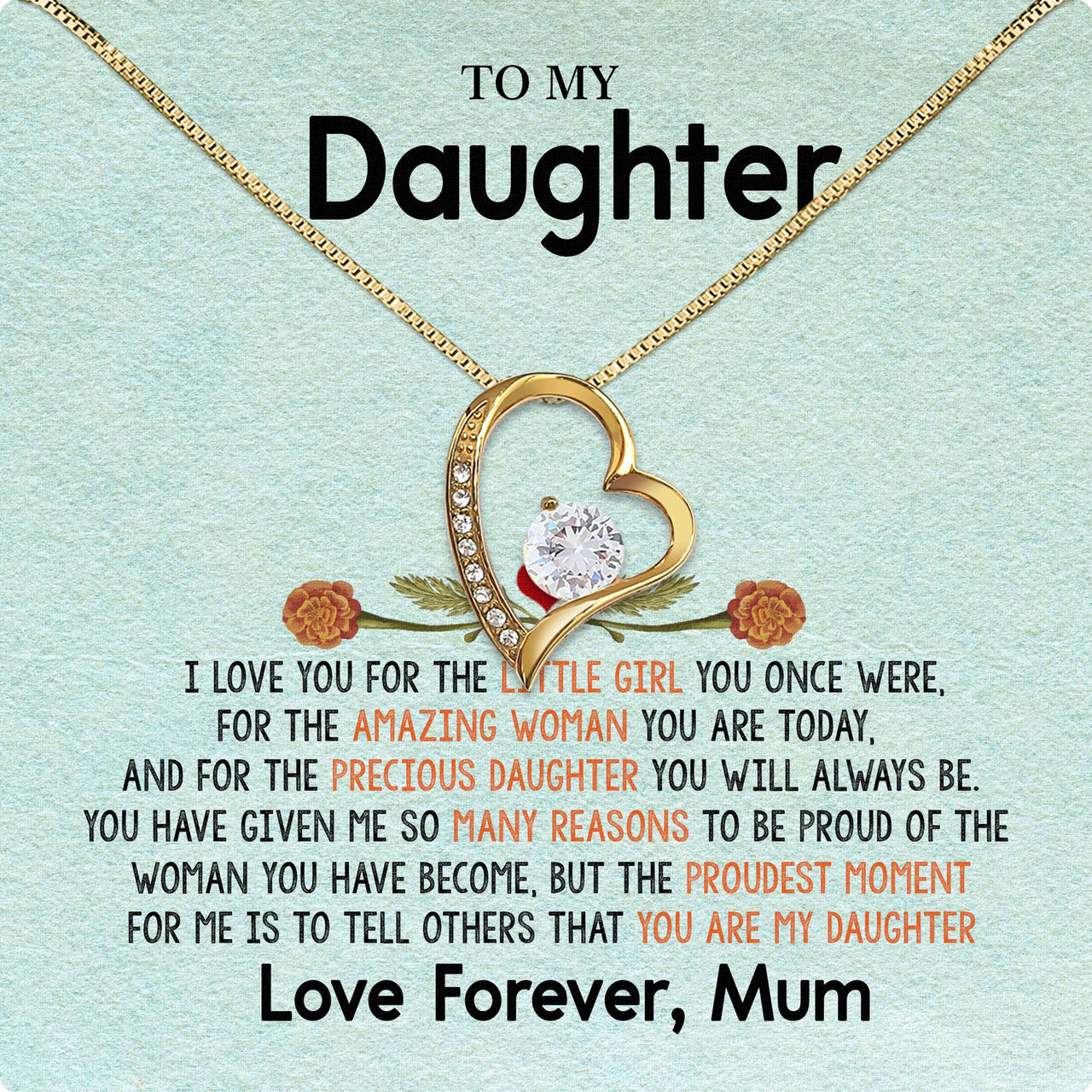 To My Daughter Necklace From Mom With Heartfelt Message Card, Jewelry For Daughter, Daughter Gift From Mom On Birthday, Wedding, Christmas, Graduation