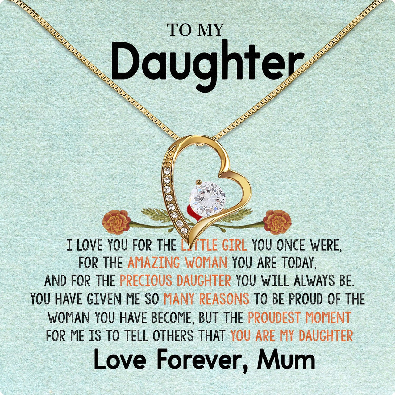 To My Daughter Necklace From Mom With Heartfelt Message Card, Jewelry For Daughter, Daughter Gift From Mom On Birthday, Wedding, Christmas, Graduation