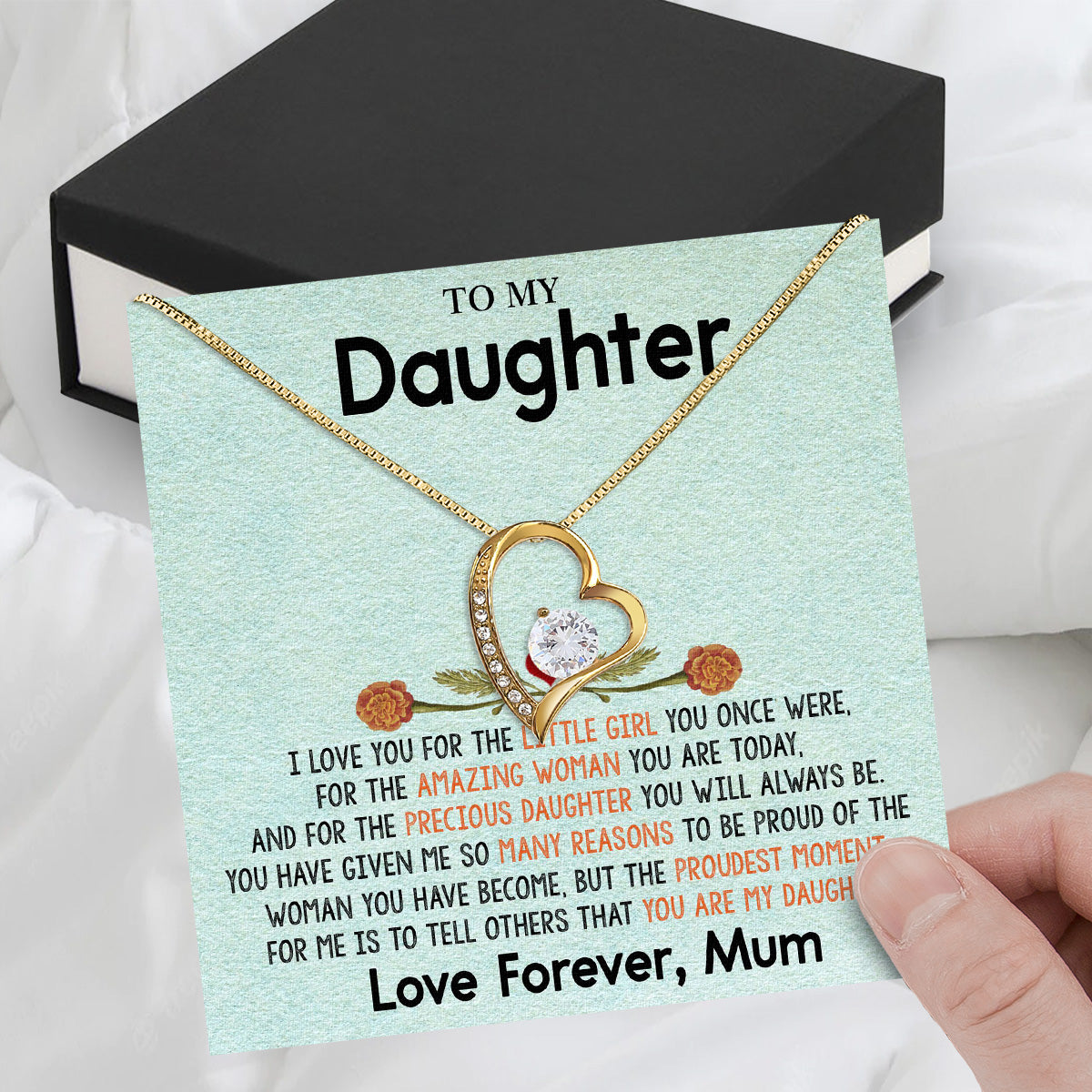 To My Daughter Necklace From Mom With Heartfelt Message Card, Jewelry For Daughter, Daughter Gift From Mom On Birthday, Wedding, Christmas, Graduation