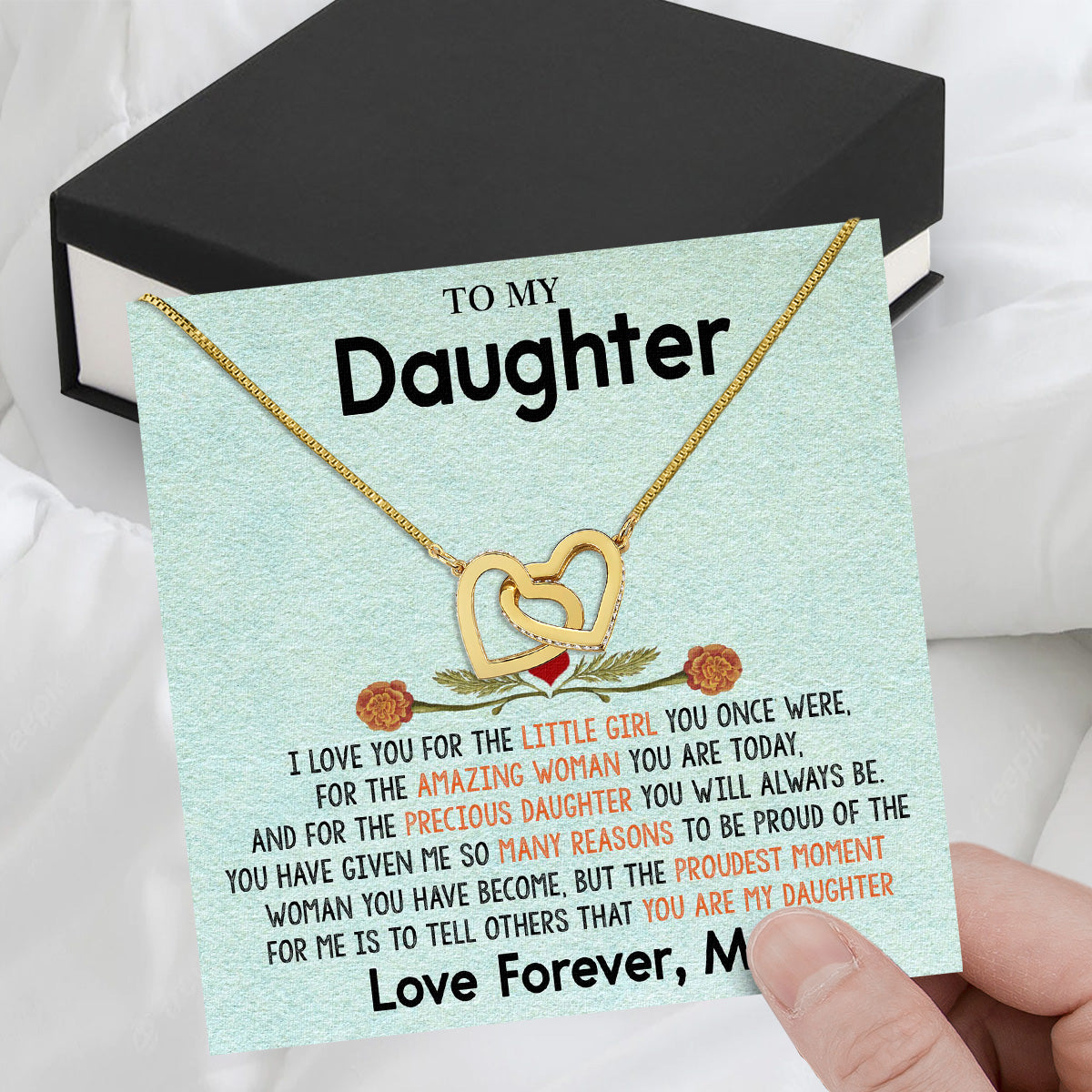 To My Daughter Necklace From Mom With Heartfelt Message Card, Jewelry For Daughter, Daughter Gift From Mom On Birthday, Wedding, Christmas, Graduation