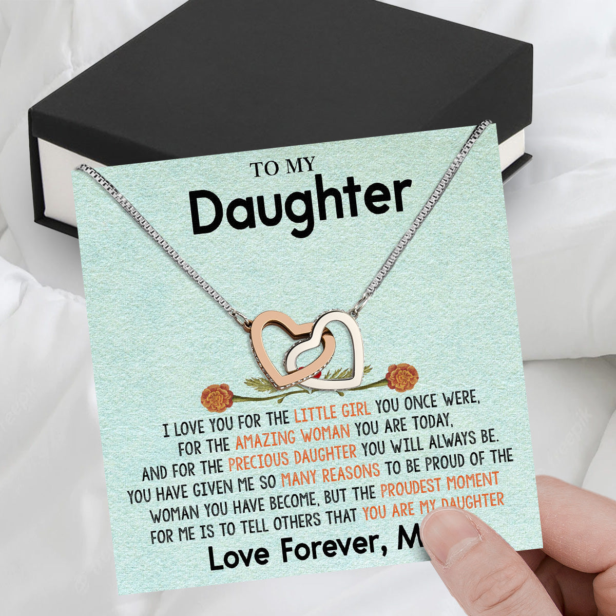 To My Daughter Necklace From Mom With Heartfelt Message Card, Jewelry For Daughter, Daughter Gift From Mom On Birthday, Wedding, Christmas, Graduation