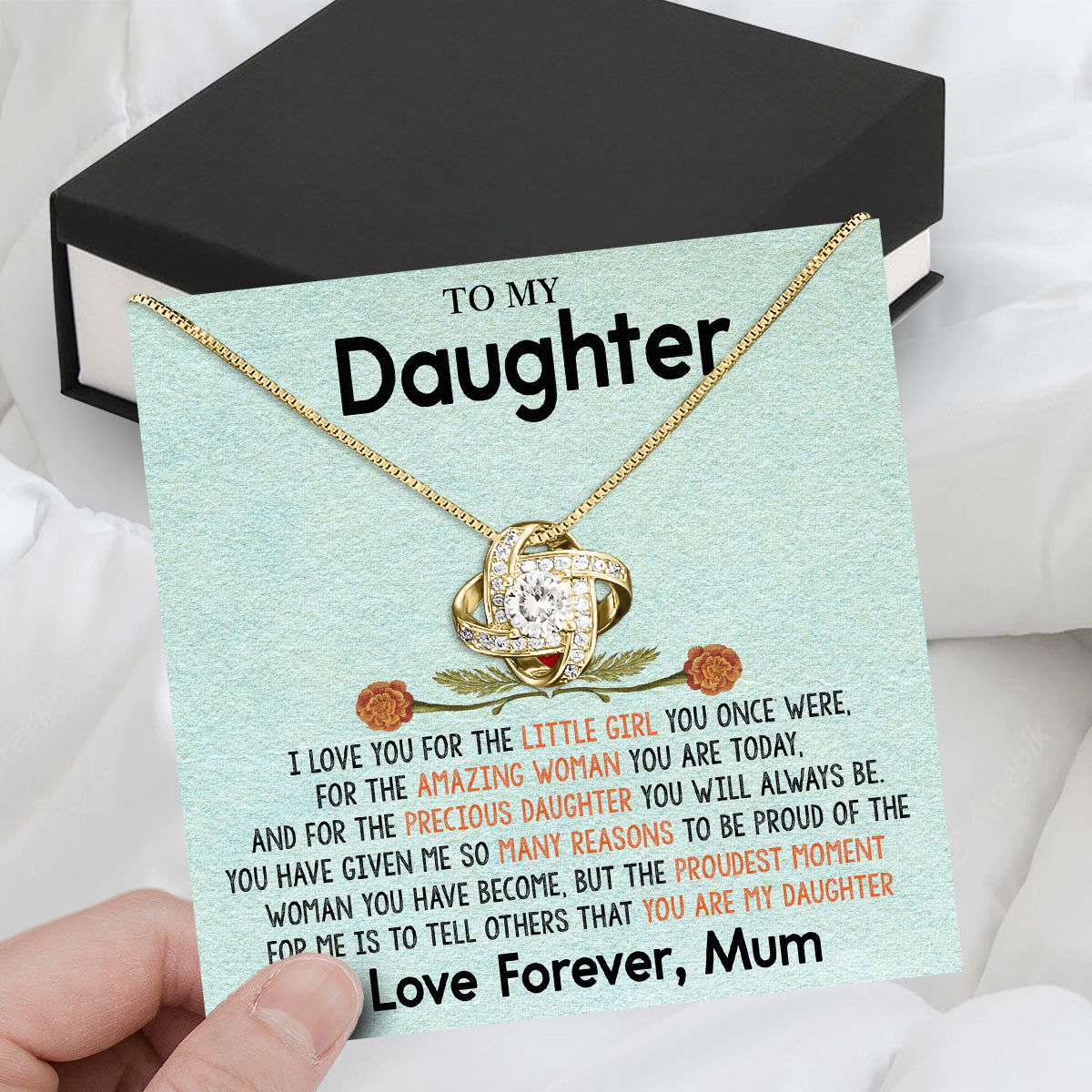 To My Daughter Necklace From Mom With Heartfelt Message Card, Jewelry For Daughter, Daughter Gift From Mom On Birthday, Wedding, Christmas, Graduation