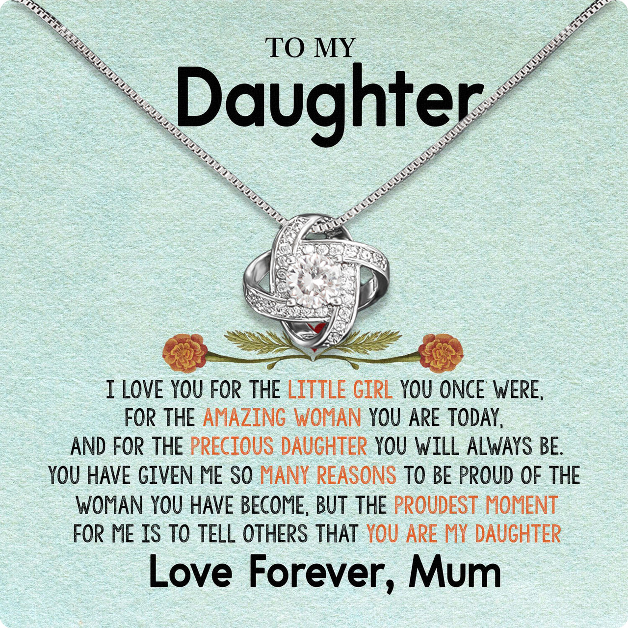 To My Daughter Necklace From Mom With Heartfelt Message Card, Jewelry For Daughter, Daughter Gift From Mom On Birthday, Wedding, Christmas, Graduation