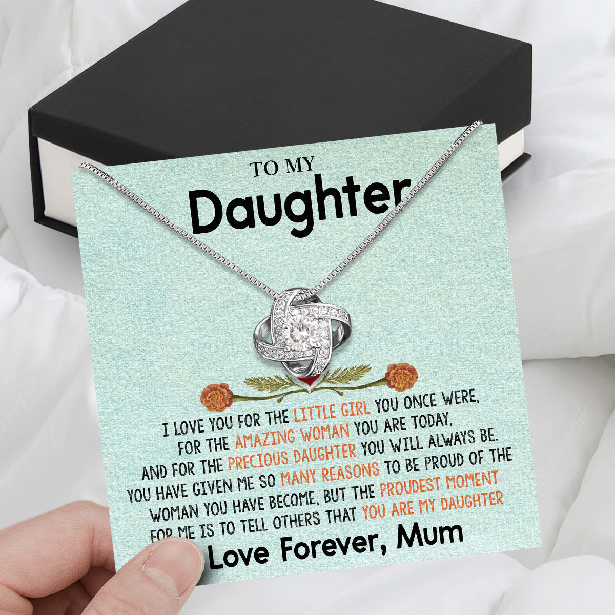 To My Daughter Necklace From Mom With Heartfelt Message Card, Jewelry For Daughter, Daughter Gift From Mom On Birthday, Wedding, Christmas, Graduation