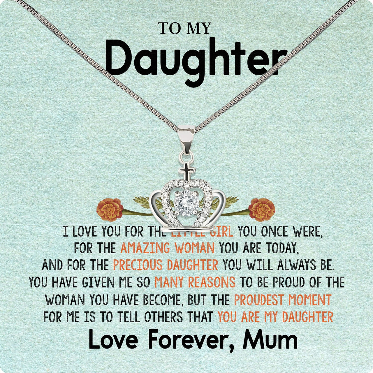 To My Daughter Necklace From Mom With Heartfelt Message Card, Jewelry For Daughter, Daughter Gift From Mom On Birthday, Wedding, Christmas, Graduation