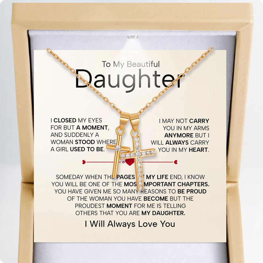 To My Daughter Cross Necklace From Mom With Heartfelt Message - Unique Jewelry For Daughter - Important Chapters