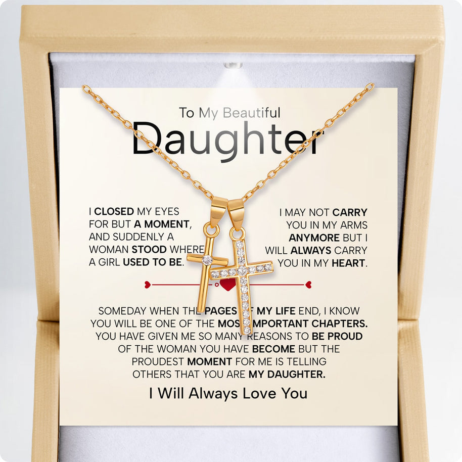 To My Daughter Cross Necklace From Mom With Heartfelt Message - Unique Jewelry For Daughter - Important Chapters