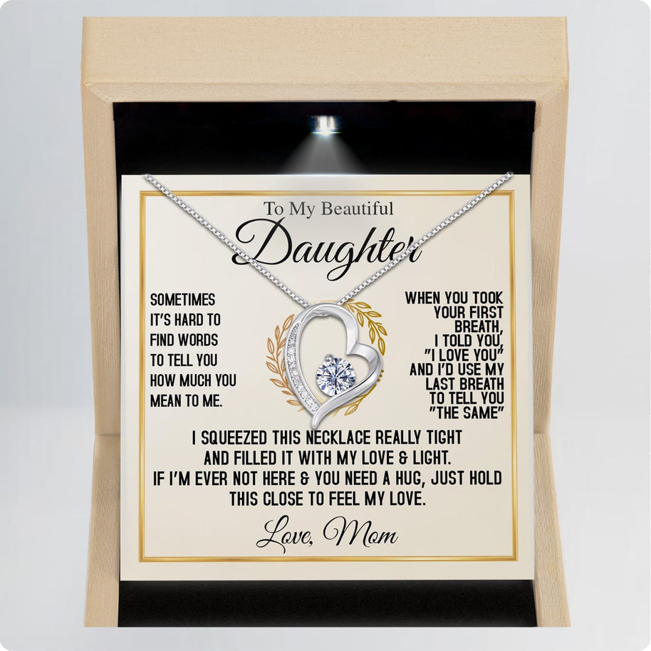 To My Daughter Necklace From Mom With Message Card - I Love You Forever & Always