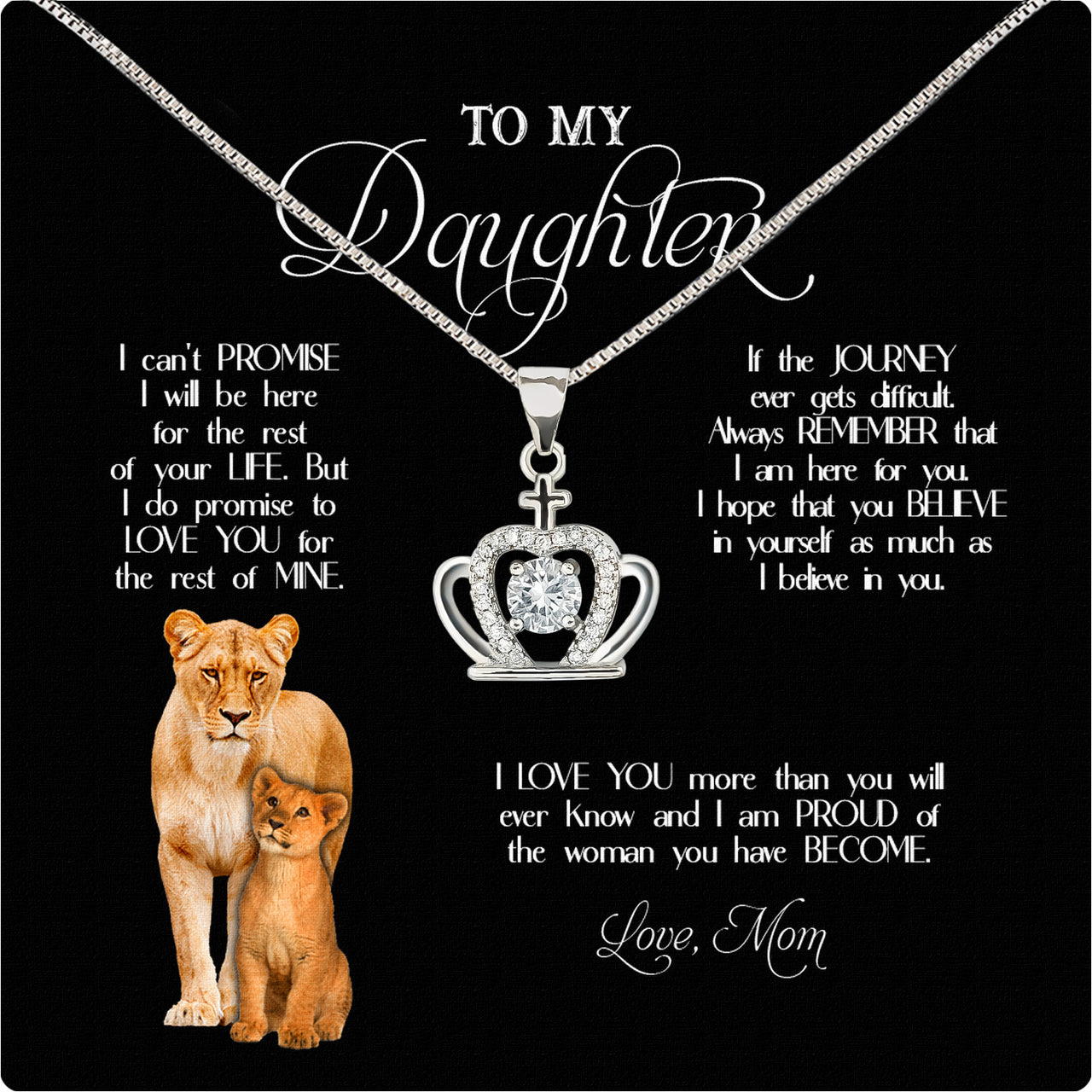 To My Daughter Necklace From Mom With Heartfelt Message Card, Jewelry For Daughter, Daughter Gift From Mom On Birthday, Wedding, Christmas, Graduation