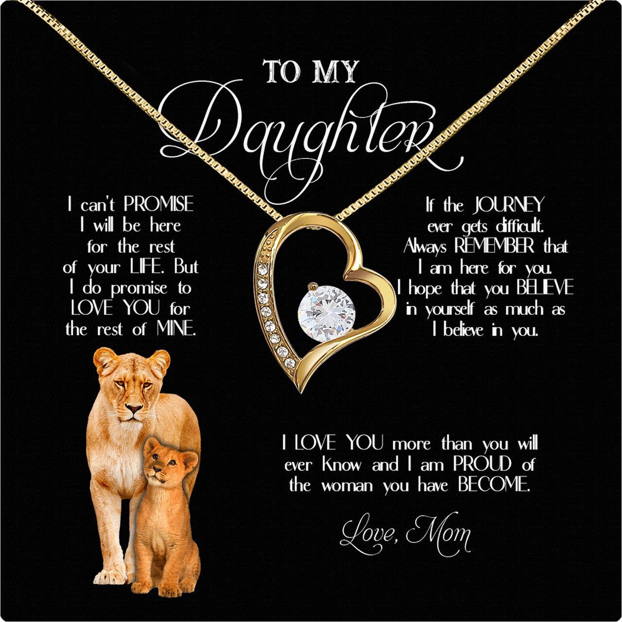 To My Daughter Necklace From Mom With Heartfelt Message Card, Jewelry For Daughter, Daughter Gift From Mom On Birthday, Wedding, Christmas, Graduation