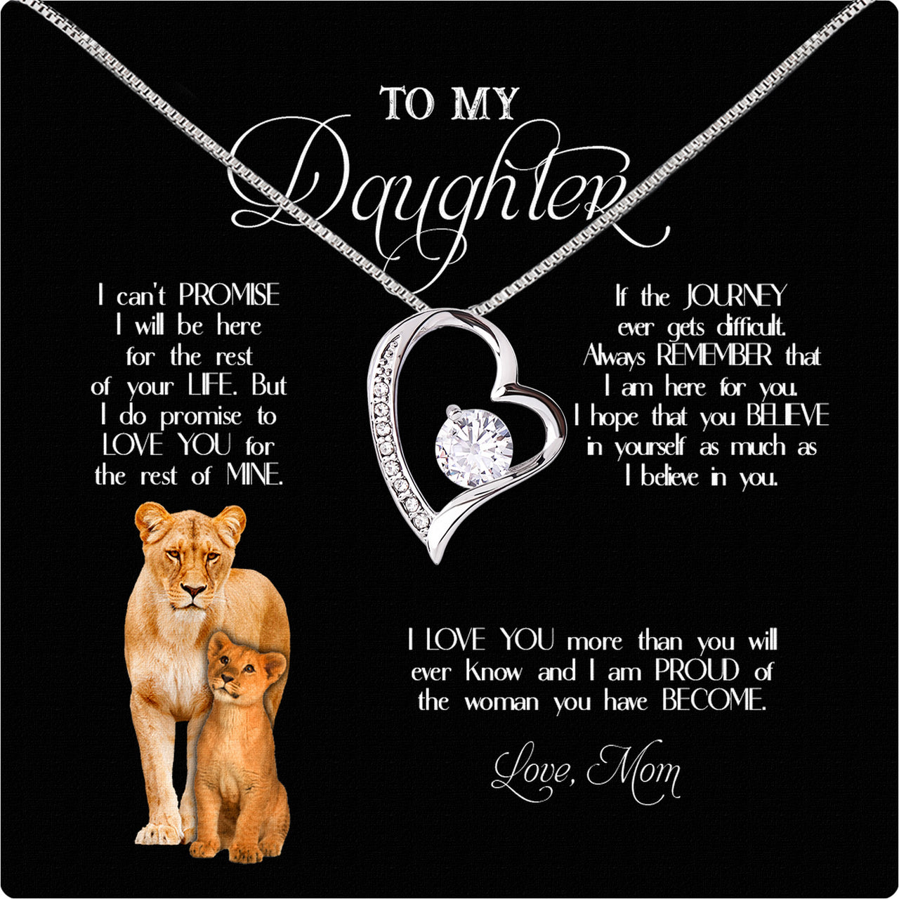 To My Daughter Necklace From Mom With Heartfelt Message Card, Jewelry For Daughter, Daughter Gift From Mom On Birthday, Wedding, Christmas, Graduation