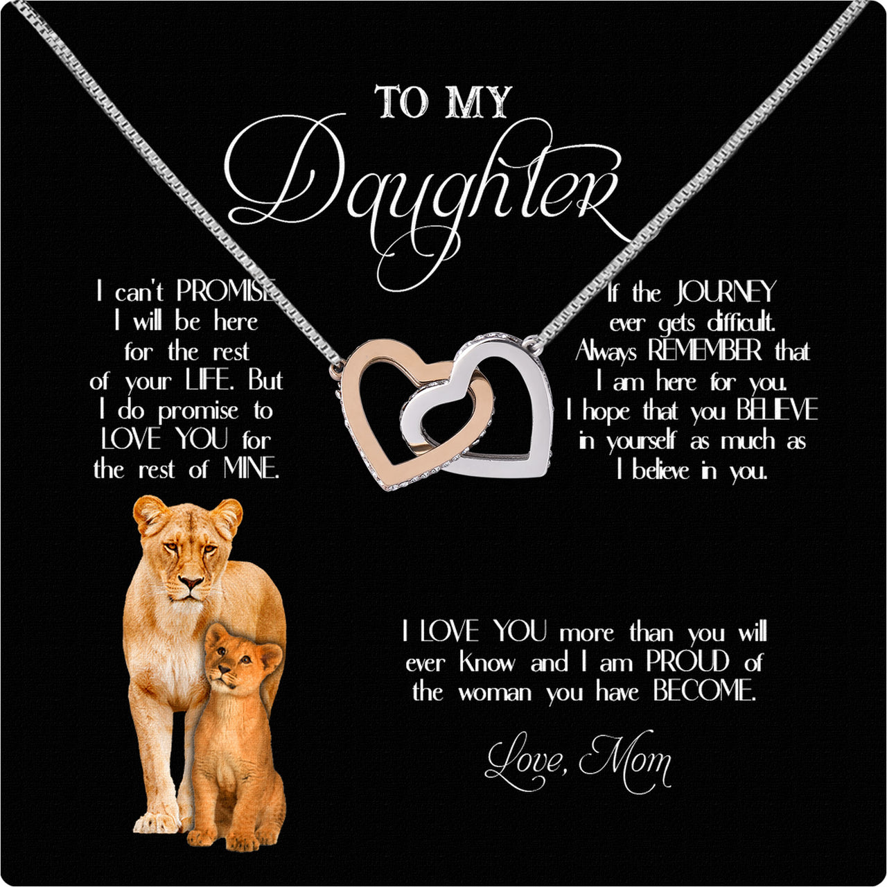 To My Daughter Necklace From Mom With Heartfelt Message Card, Jewelry For Daughter, Daughter Gift From Mom On Birthday, Wedding, Christmas, Graduation