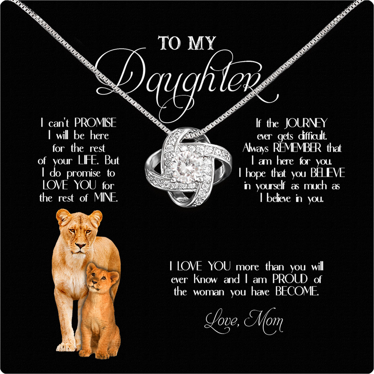 To My Daughter Necklace From Mom With Heartfelt Message Card, Jewelry For Daughter, Daughter Gift From Mom On Birthday, Wedding, Christmas, Graduation