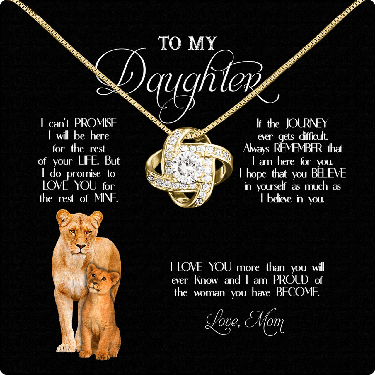 To My Daughter Necklace From Mom With Heartfelt Message Card, Jewelry For Daughter, Daughter Gift From Mom On Birthday, Wedding, Christmas, Graduation