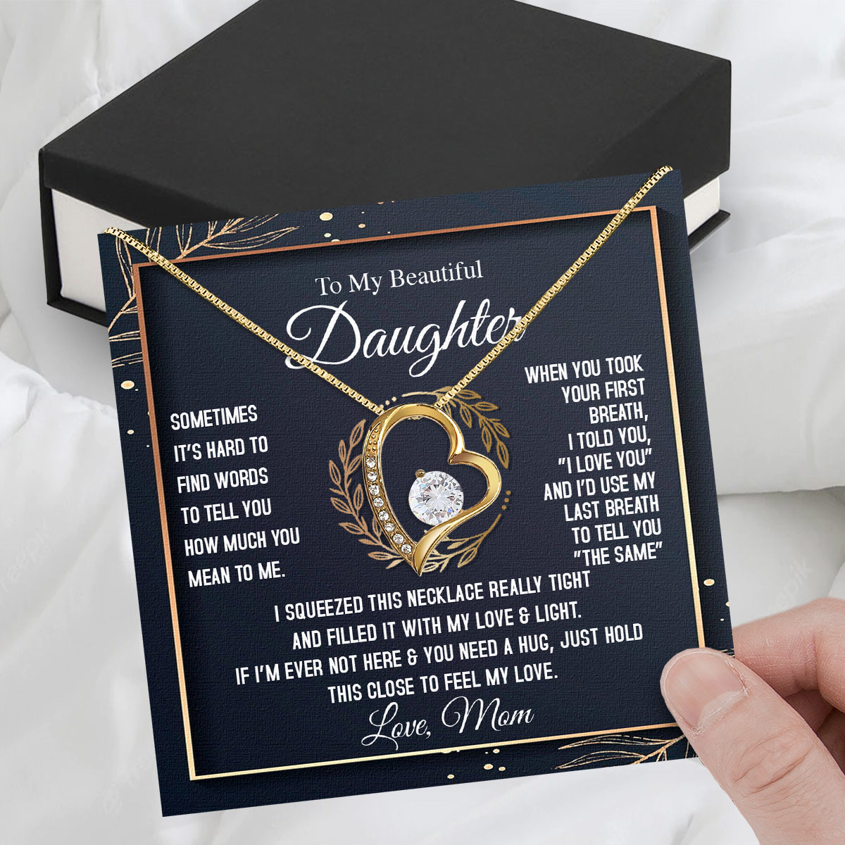 To My Daughter Necklace From Mom With Heartfelt Message Card, Jewelry For Daughter, Daughter Gift From Mom On Birthday, Wedding, Christmas, Graduation