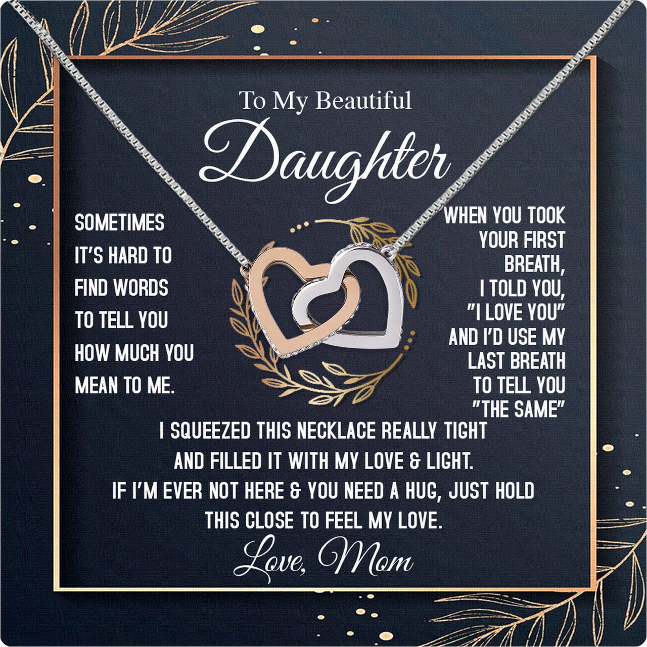 To My Daughter Necklace From Mom With Heartfelt Message Card, Jewelry For Daughter, Daughter Gift From Mom On Birthday, Wedding, Christmas, Graduation