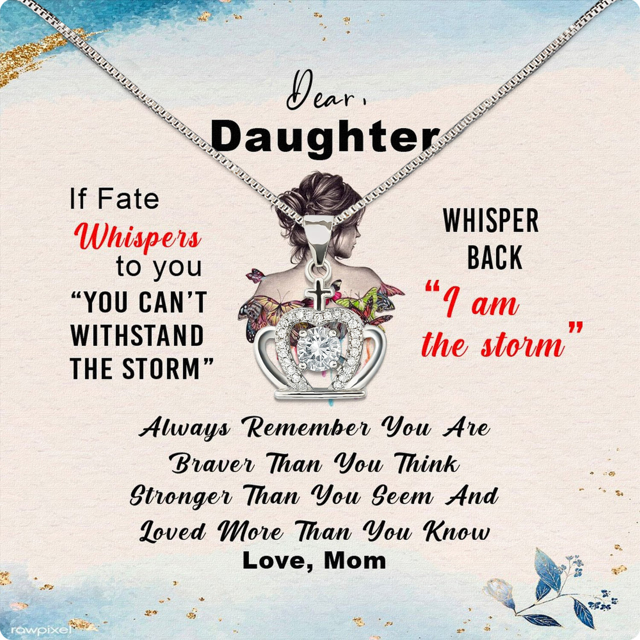 To My Daughter Necklace From Mom With Heartfelt Message Card, Jewelry For Daughter, Daughter Gift From Mom On Birthday, Wedding, Christmas, Graduation