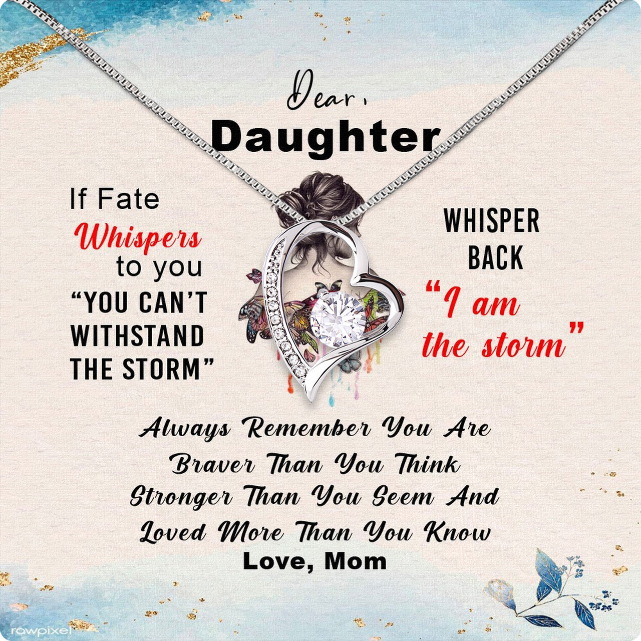 To My Daughter Necklace From Mom With Heartfelt Message Card, Jewelry For Daughter, Daughter Gift From Mom On Birthday, Wedding, Christmas, Graduation