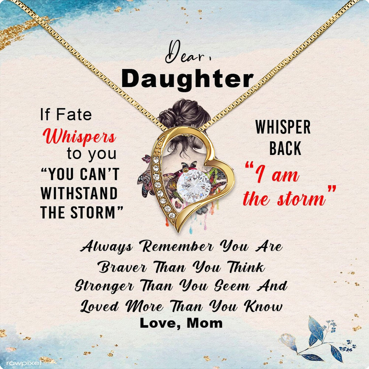 To My Daughter Necklace From Mom With Heartfelt Message Card, Jewelry For Daughter, Daughter Gift From Mom On Birthday, Wedding, Christmas, Graduation