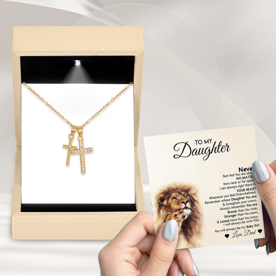 To My Daughter Necklace From Dad With Message Card - Straighten Your Crown