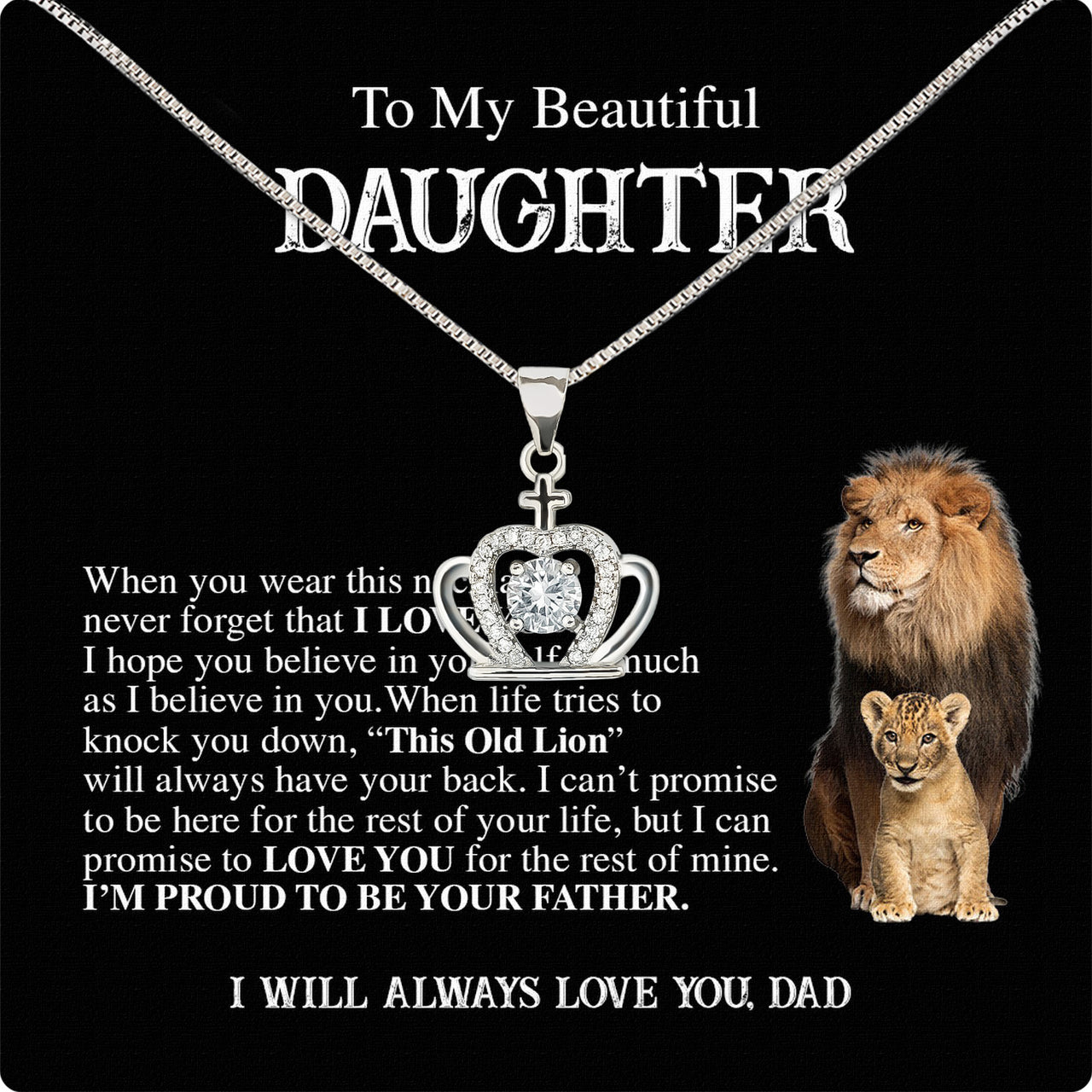 To My Daughter Necklace From Dad With Heartfelt Message Card, Jewelry For Daughter, Daughter Gift From Dad On Birthday, Wedding, Christmas, Graduation