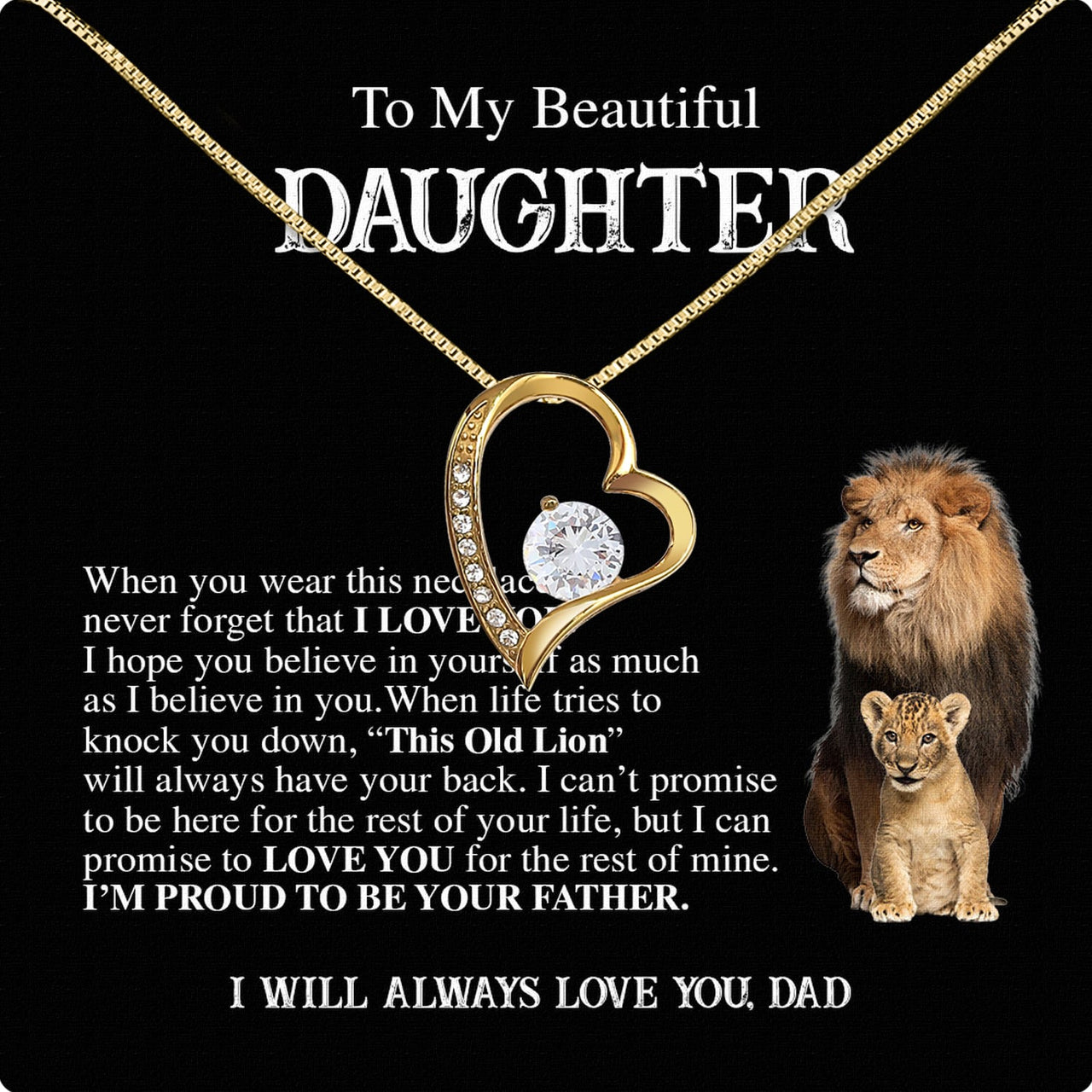 To My Daughter Necklace From Dad With Heartfelt Message Card, Jewelry For Daughter, Daughter Gift From Dad On Birthday, Wedding, Christmas, Graduation