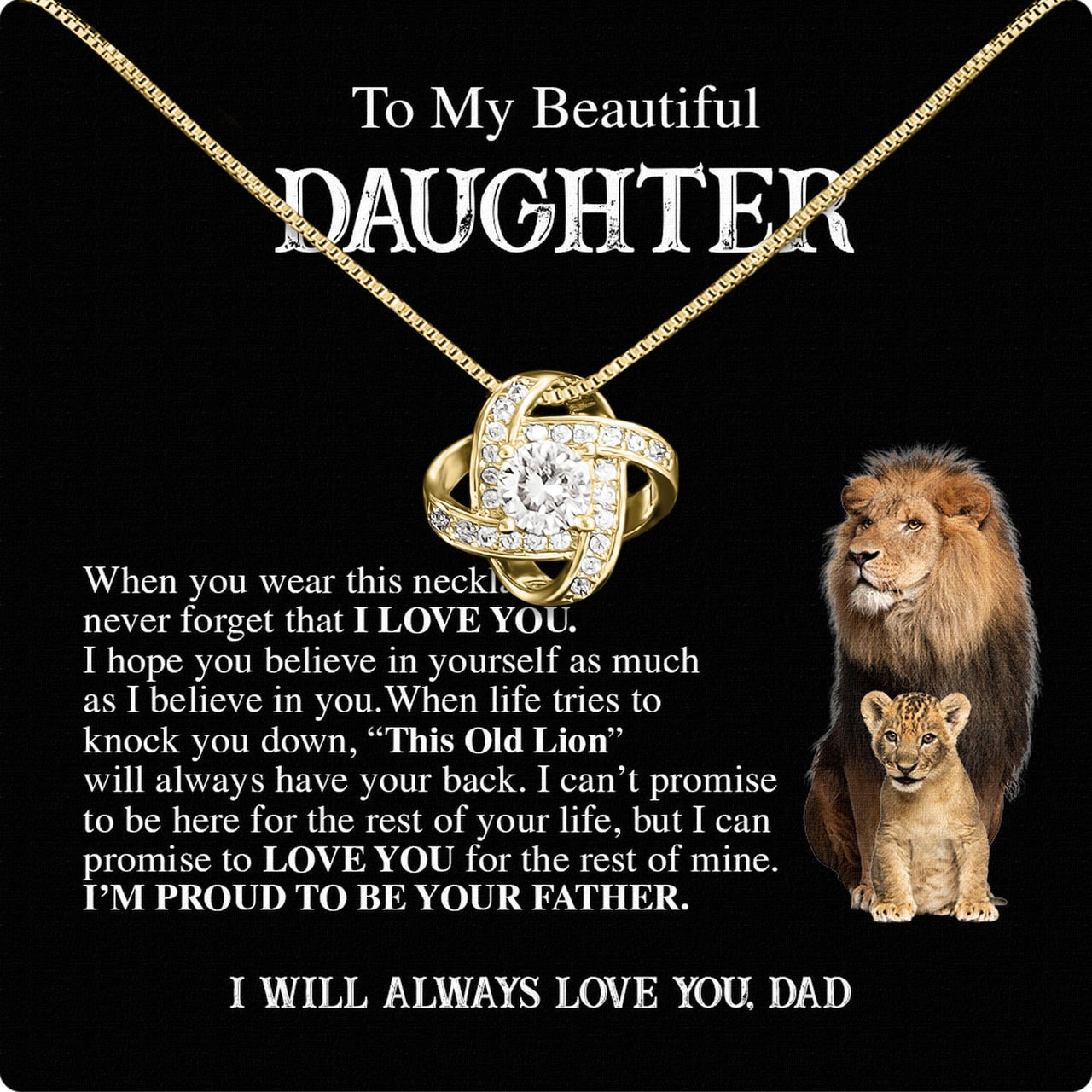 To My Daughter Necklace From Dad With Heartfelt Message Card, Jewelry For Daughter, Daughter Gift From Dad On Birthday, Wedding, Christmas, Graduation