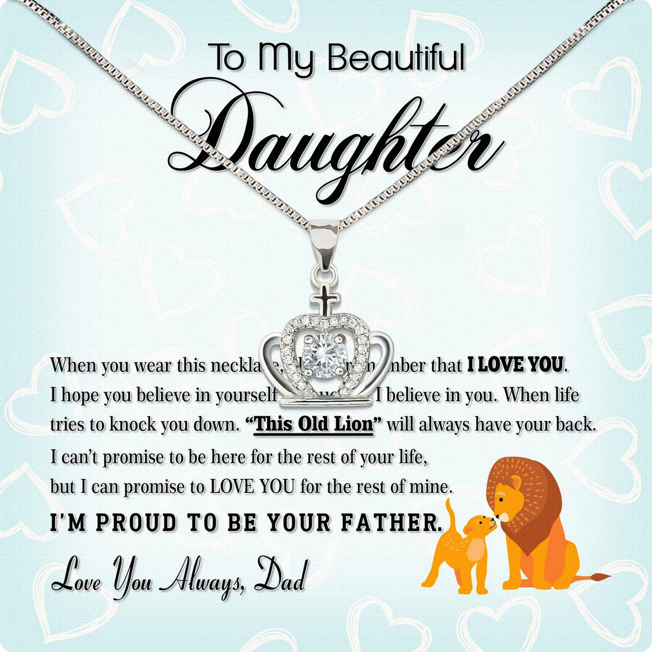 To My Daughter Necklace From Dad With Heartfelt Message Card, Jewelry For Daughter, Daughter Gift From Dad On Birthday, Wedding, Christmas, Graduation