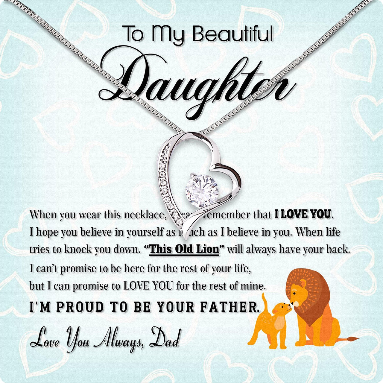 To My Daughter Necklace From Dad With Heartfelt Message Card, Jewelry For Daughter, Daughter Gift From Dad On Birthday, Wedding, Christmas, Graduation