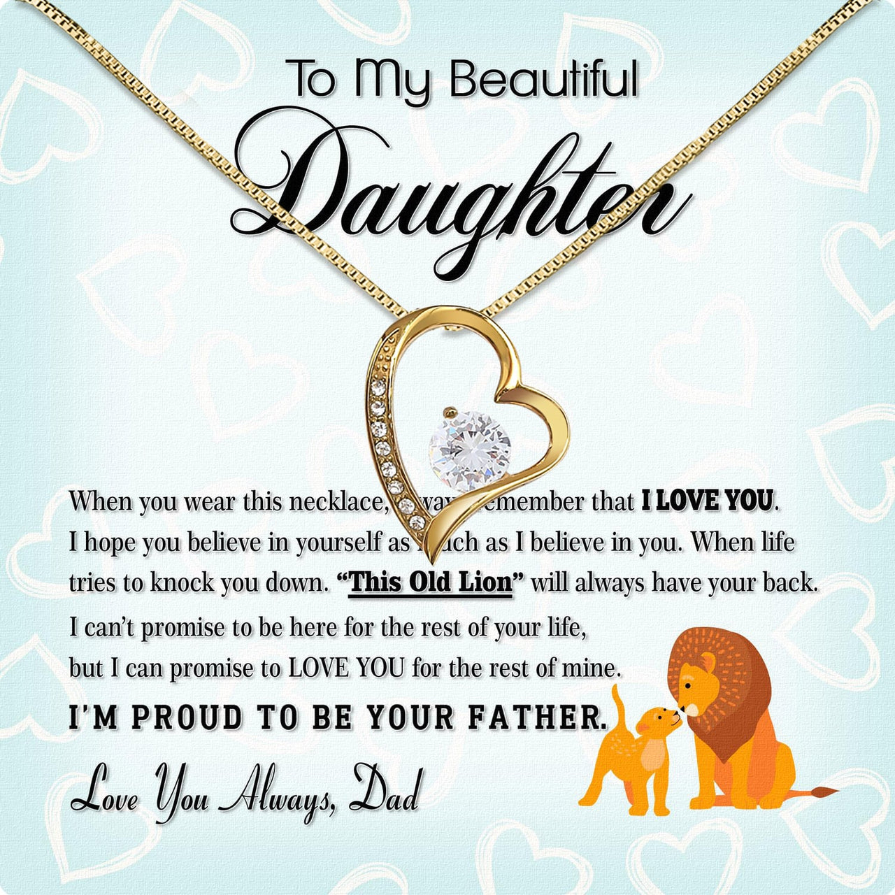 To My Daughter Necklace From Dad With Heartfelt Message Card, Jewelry For Daughter, Daughter Gift From Dad On Birthday, Wedding, Christmas, Graduation