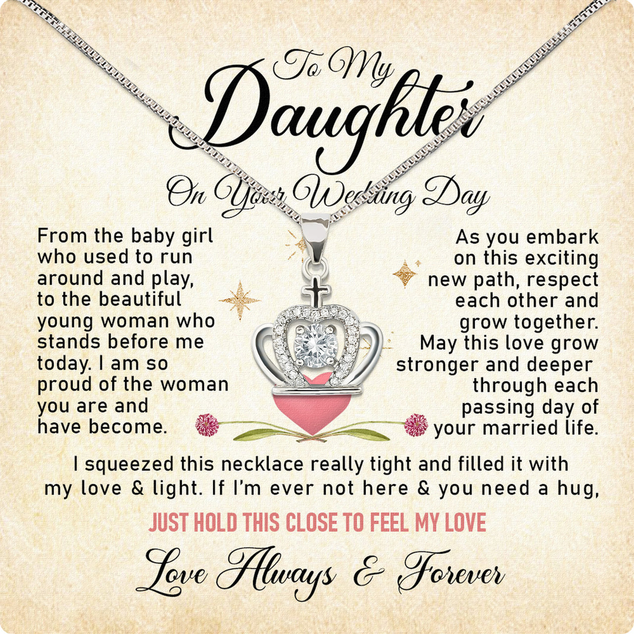 Daughter On Your Wedding With Personalized Message Card Necklace