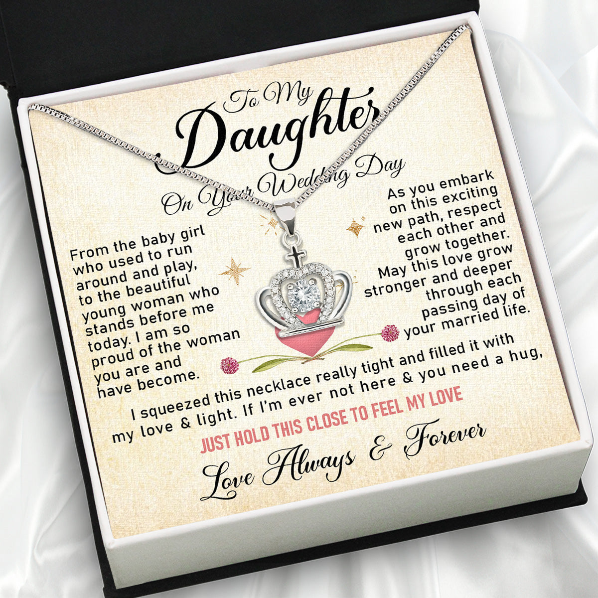 Daughter On Your Wedding With Personalized Message Card Necklace