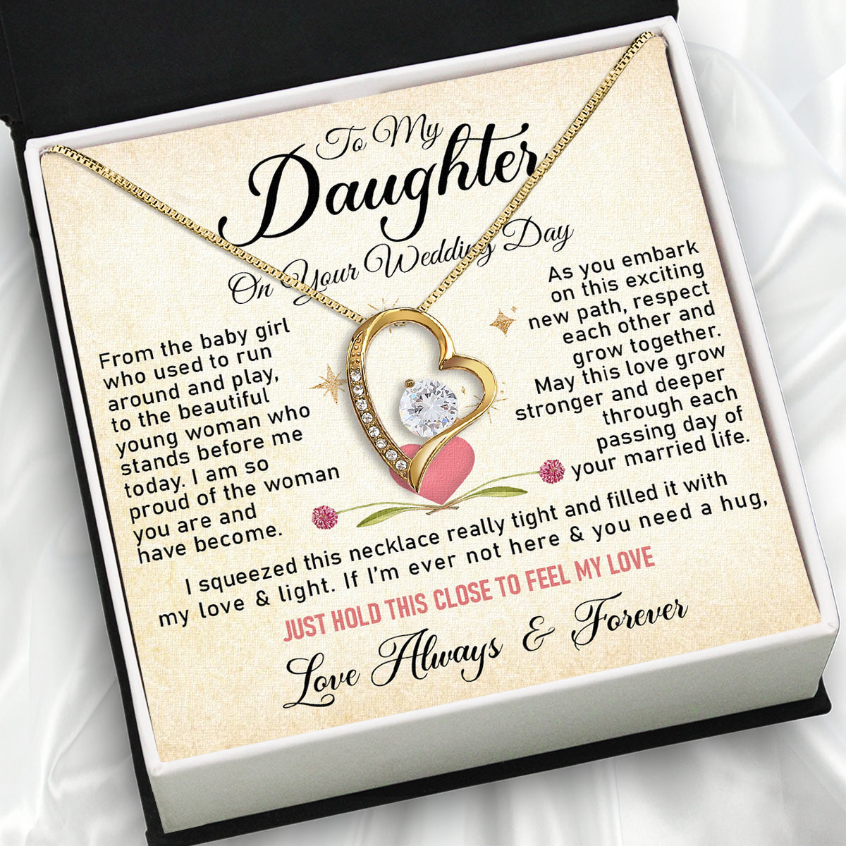 Daughter On Your Wedding With Personalized Message Card Necklace