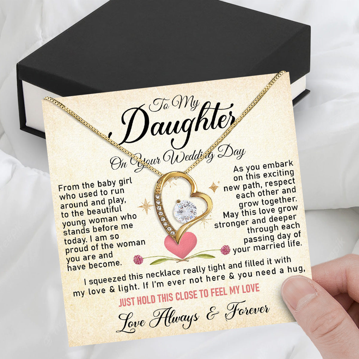 Daughter On Your Wedding With Personalized Message Card Necklace