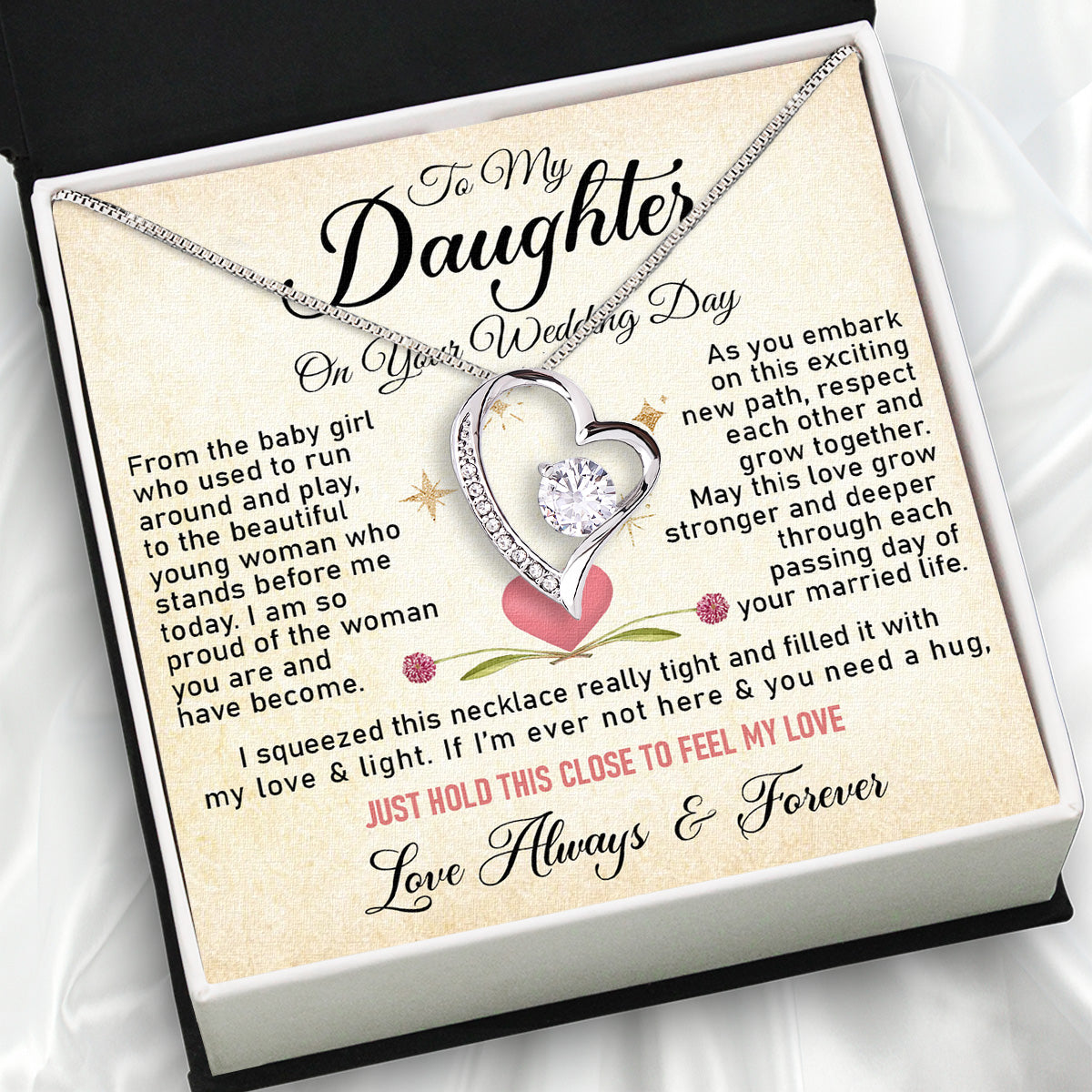 Daughter On Your Wedding With Personalized Message Card Necklace