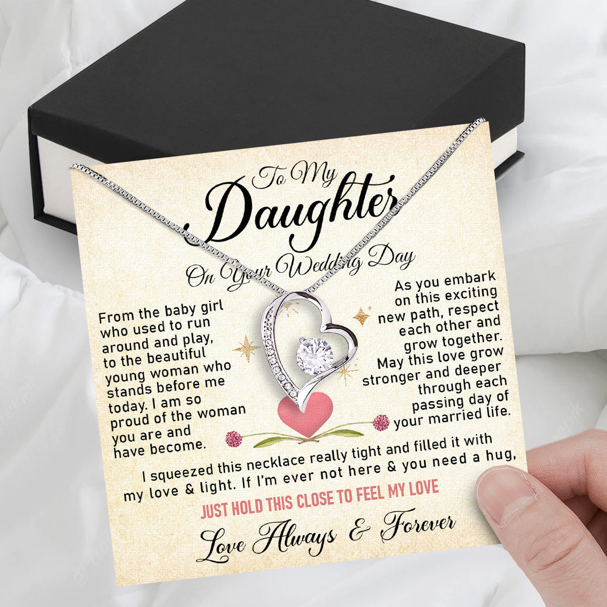 Daughter On Your Wedding With Personalized Message Card Necklace