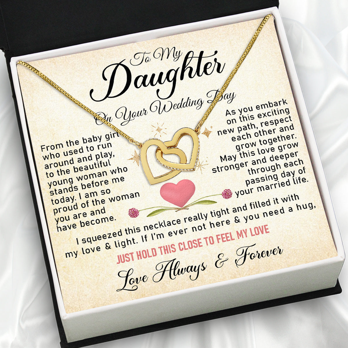 Daughter On Your Wedding With Personalized Message Card Necklace